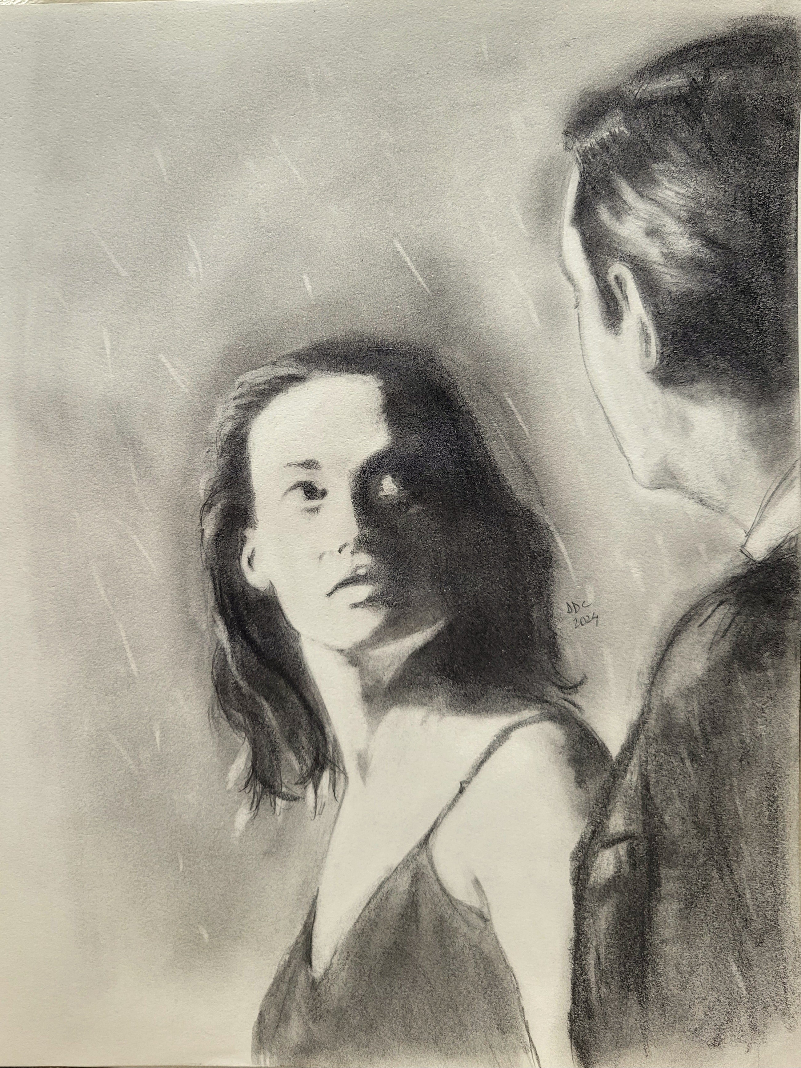 Sometimes when it rains: Original pencil and charcoal drawing on paper