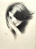 Rendition of Anouk Aimee: pencil and charcoal drawing on paper