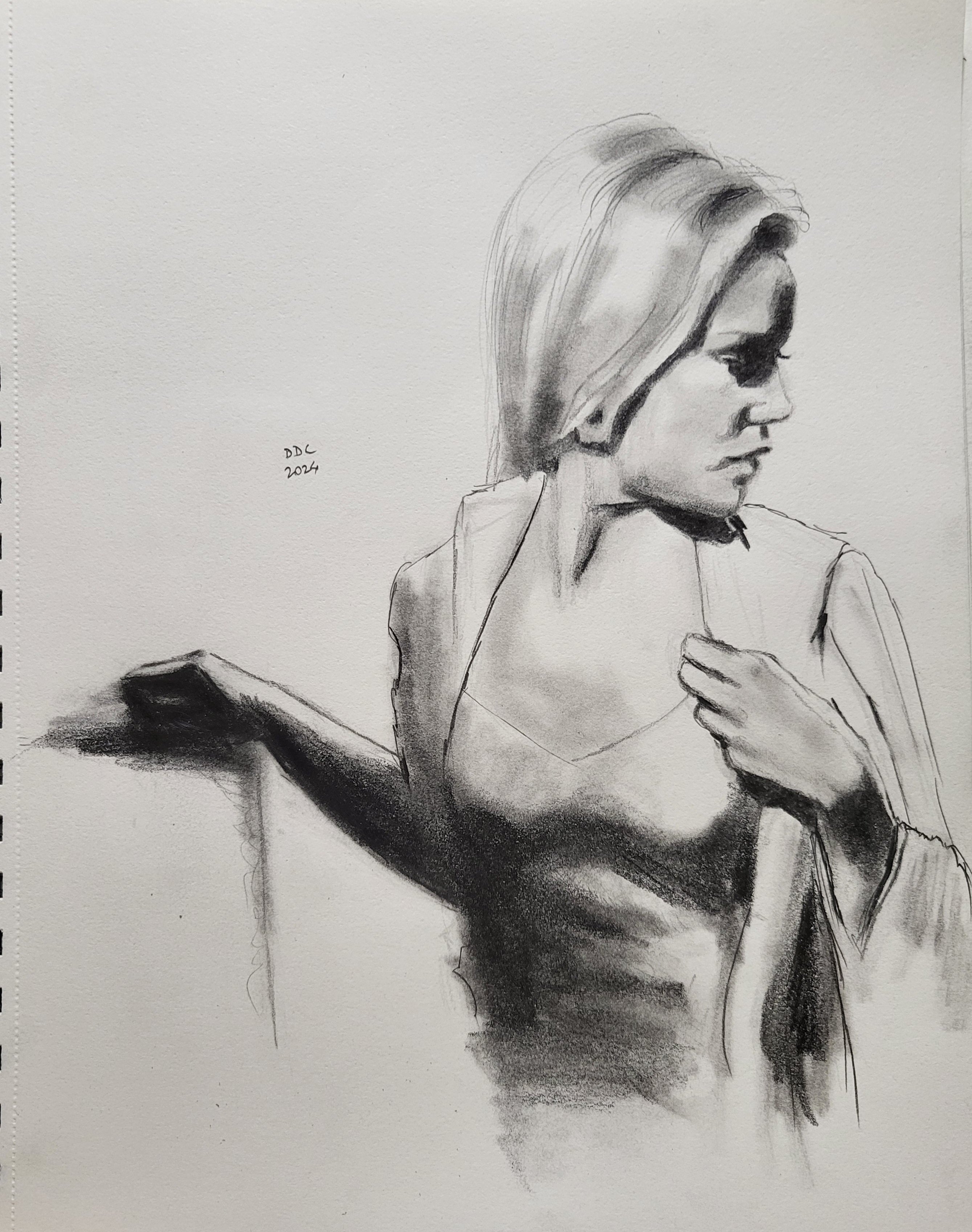 The past: Original pencil and charcoal drawing on paper