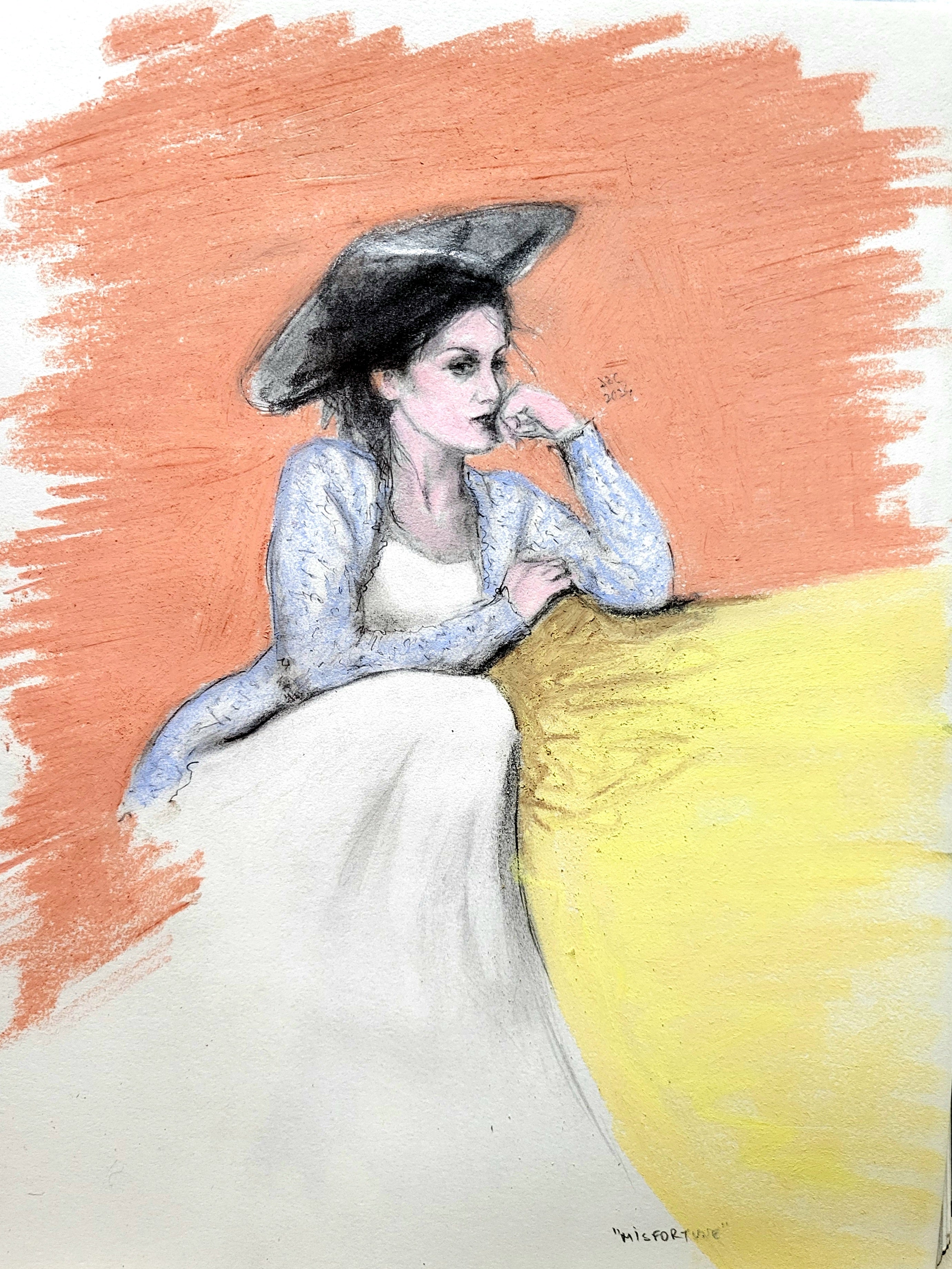 Misfortune: Original chalk and pencil on paper drawing