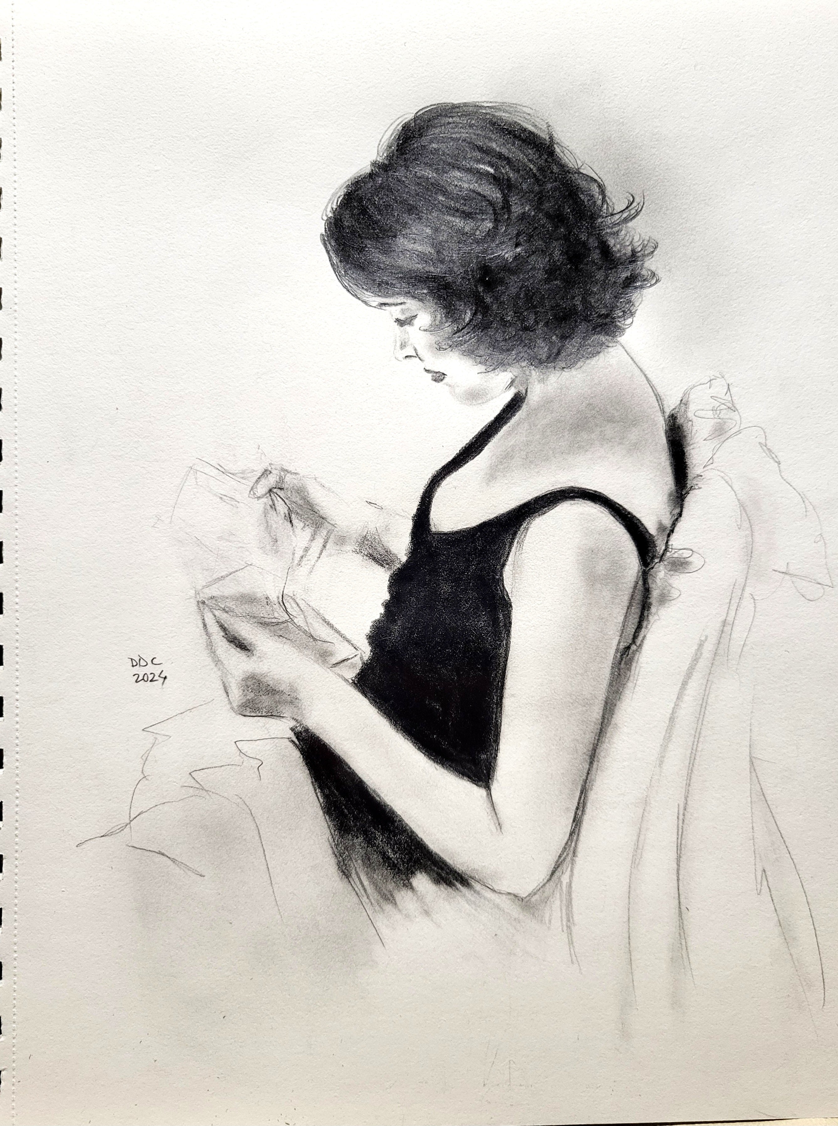 The Letter: pencil and charcoal drawing on paper
