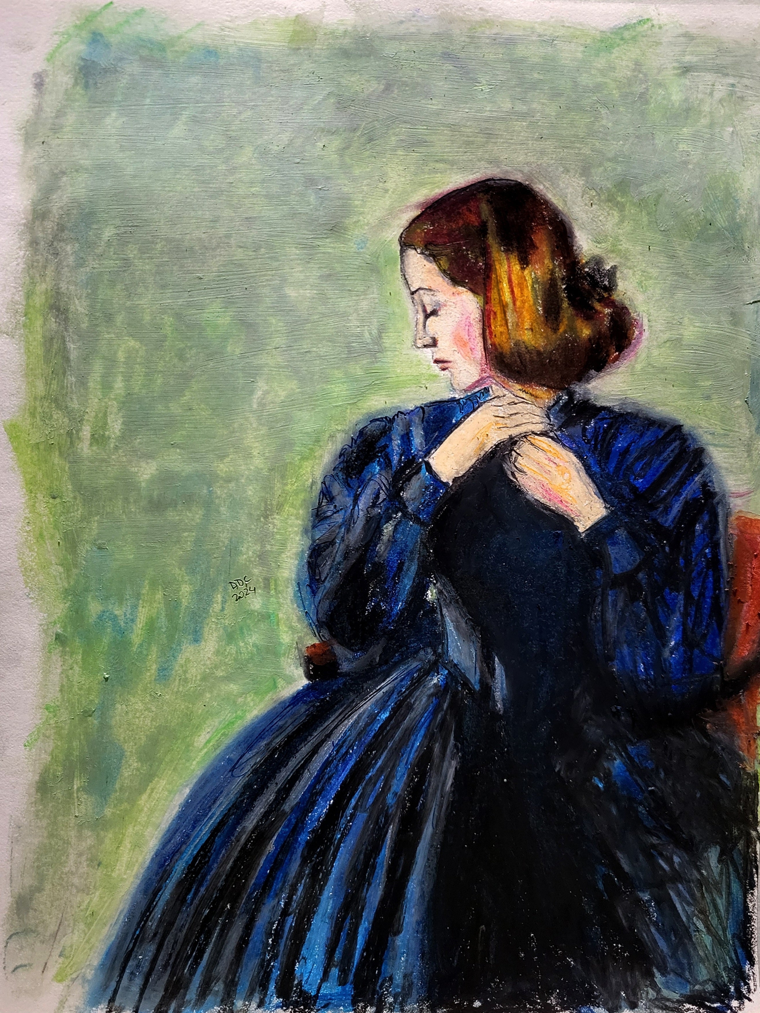 Blue dress: Oil pastels drawing on paper