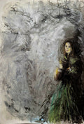 The water pitcher: Original oil pastels drawing on paper