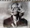 Rendition of Jeanne Moreau in "Elevator to the gallows": pencil and charcoal drawing on paper