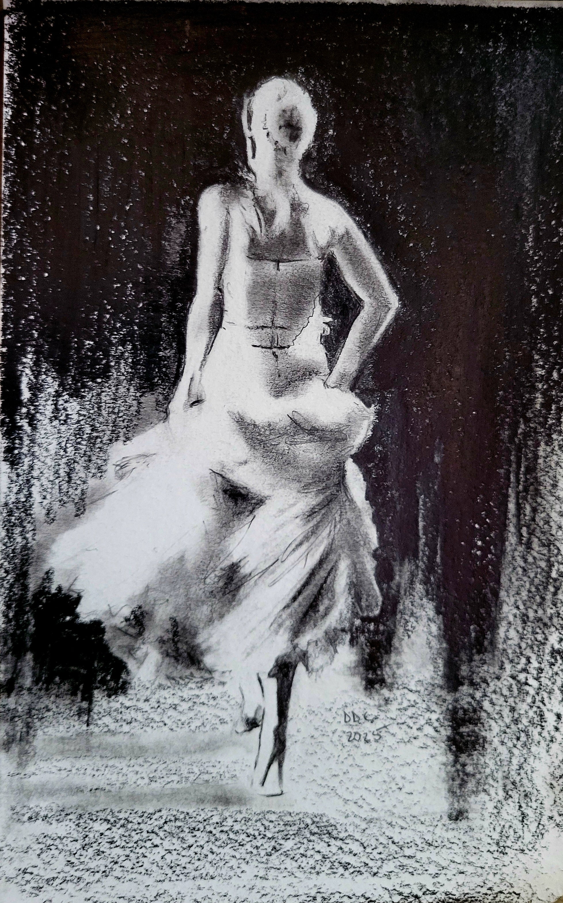 Run: Original pencil and charcoal drawing on paper