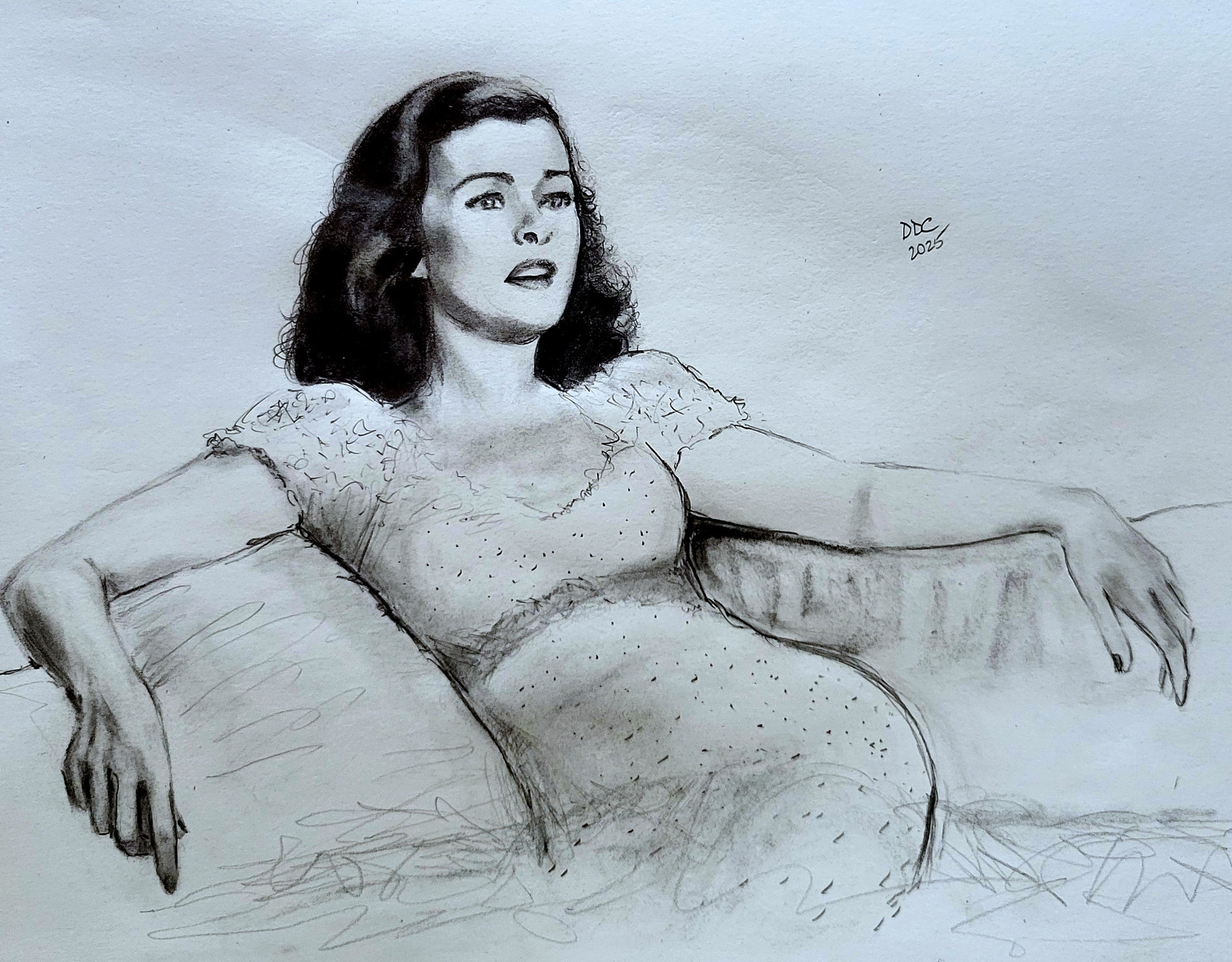 At Leisure: Original pencil and charcoal drawing on paper