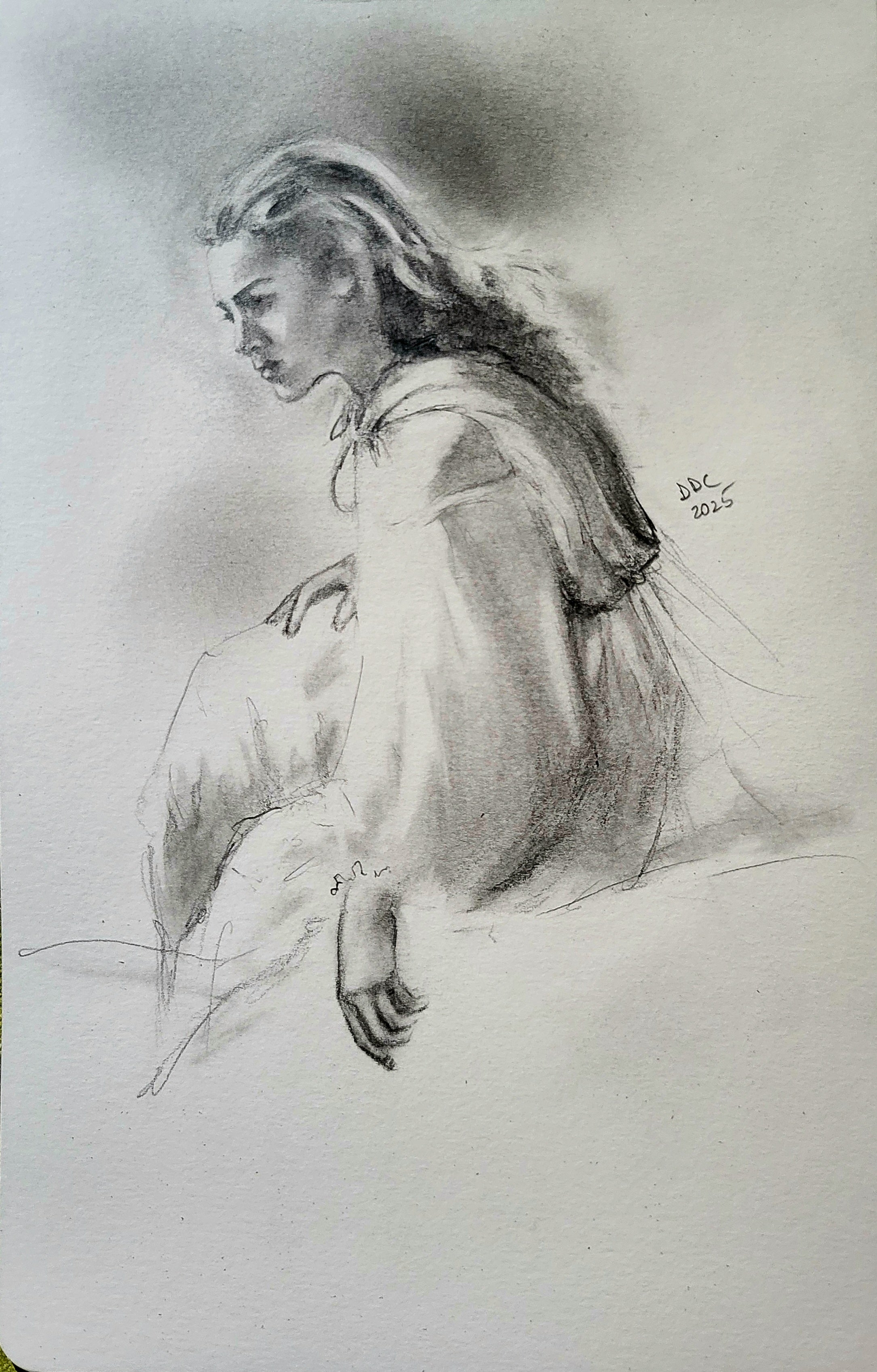 Angelic:  Original pencil and charcoal drawing on paper