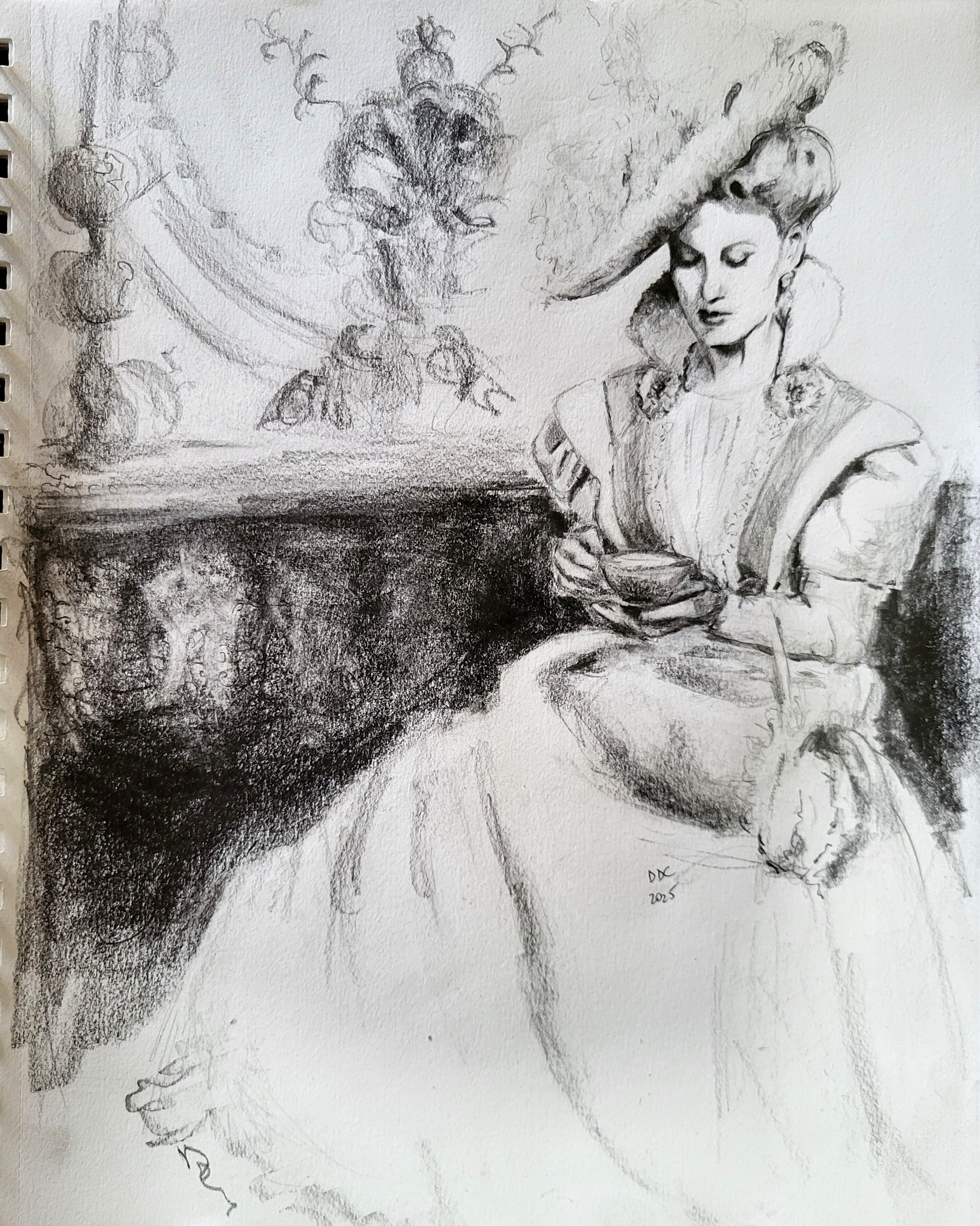 A cup of tea: Original pencil drawing on paper