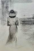 Walking away: Original pencil and charcoal drawing on paper