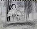The window: Original pencil and charcoal drawing on paper