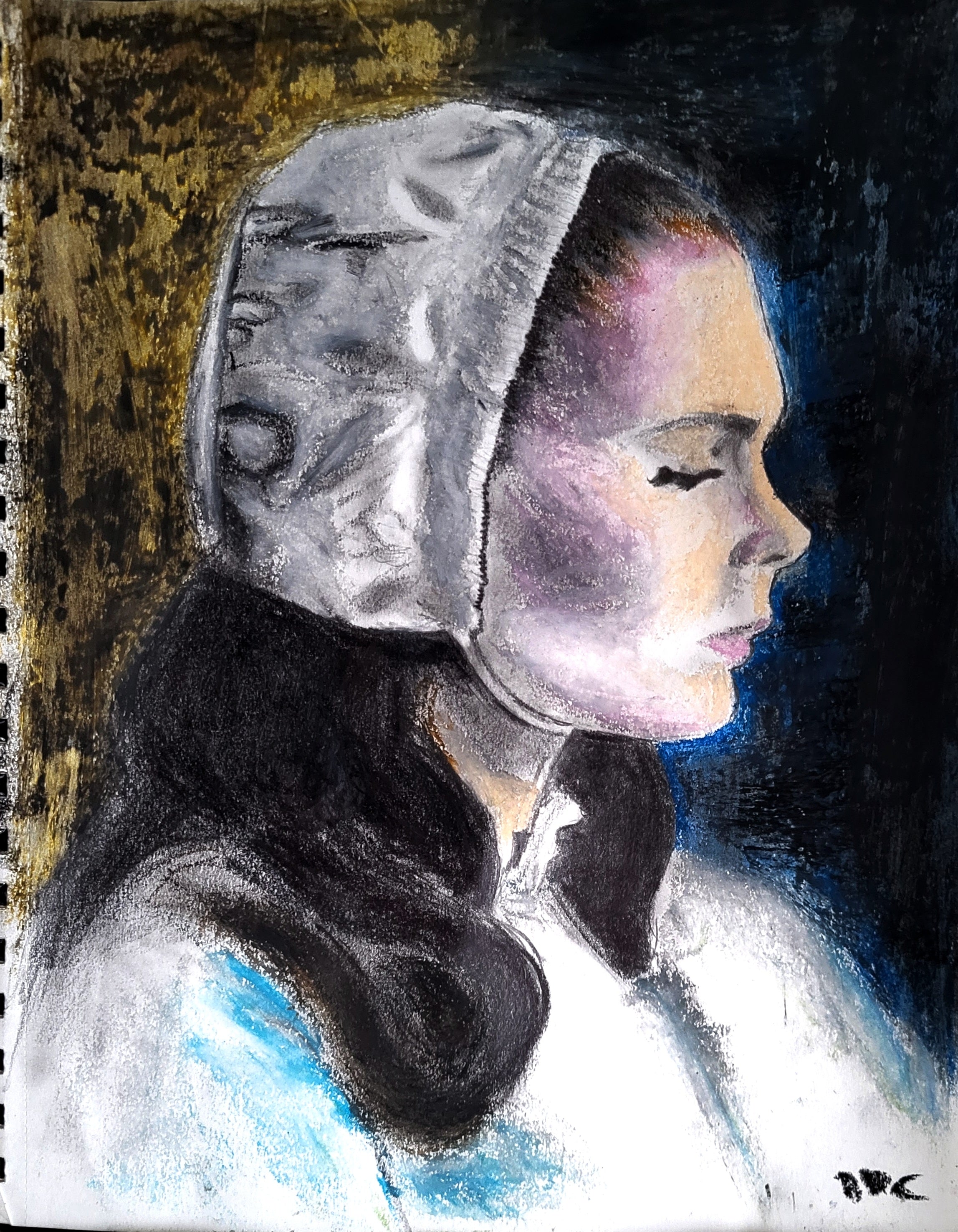 Nighttime: Original oil pastels drawing on paper