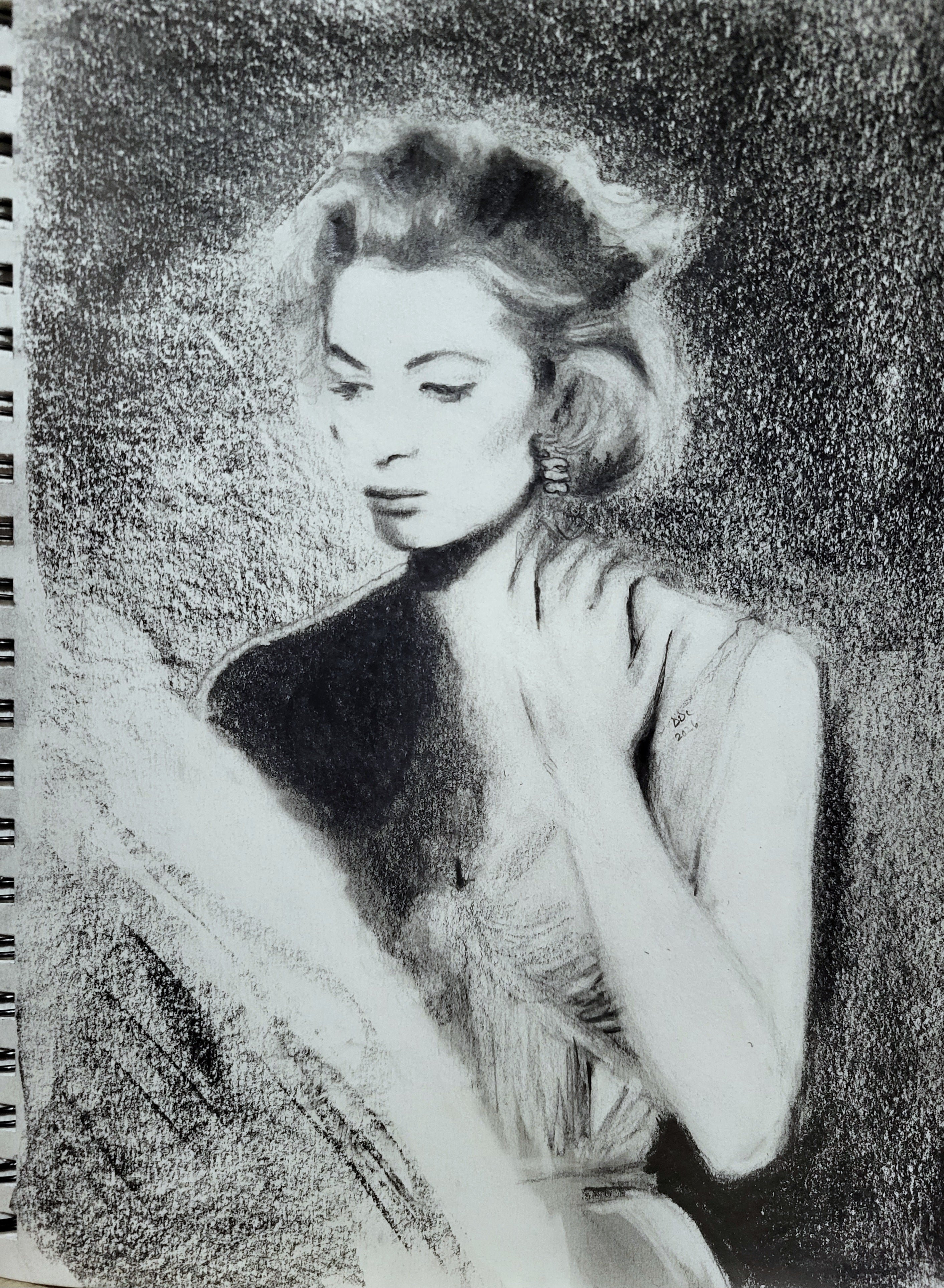 A glimpse: Original pencil and charcoal drawing on paper