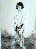 The glove: Pencil and charcoal drawing on paper
