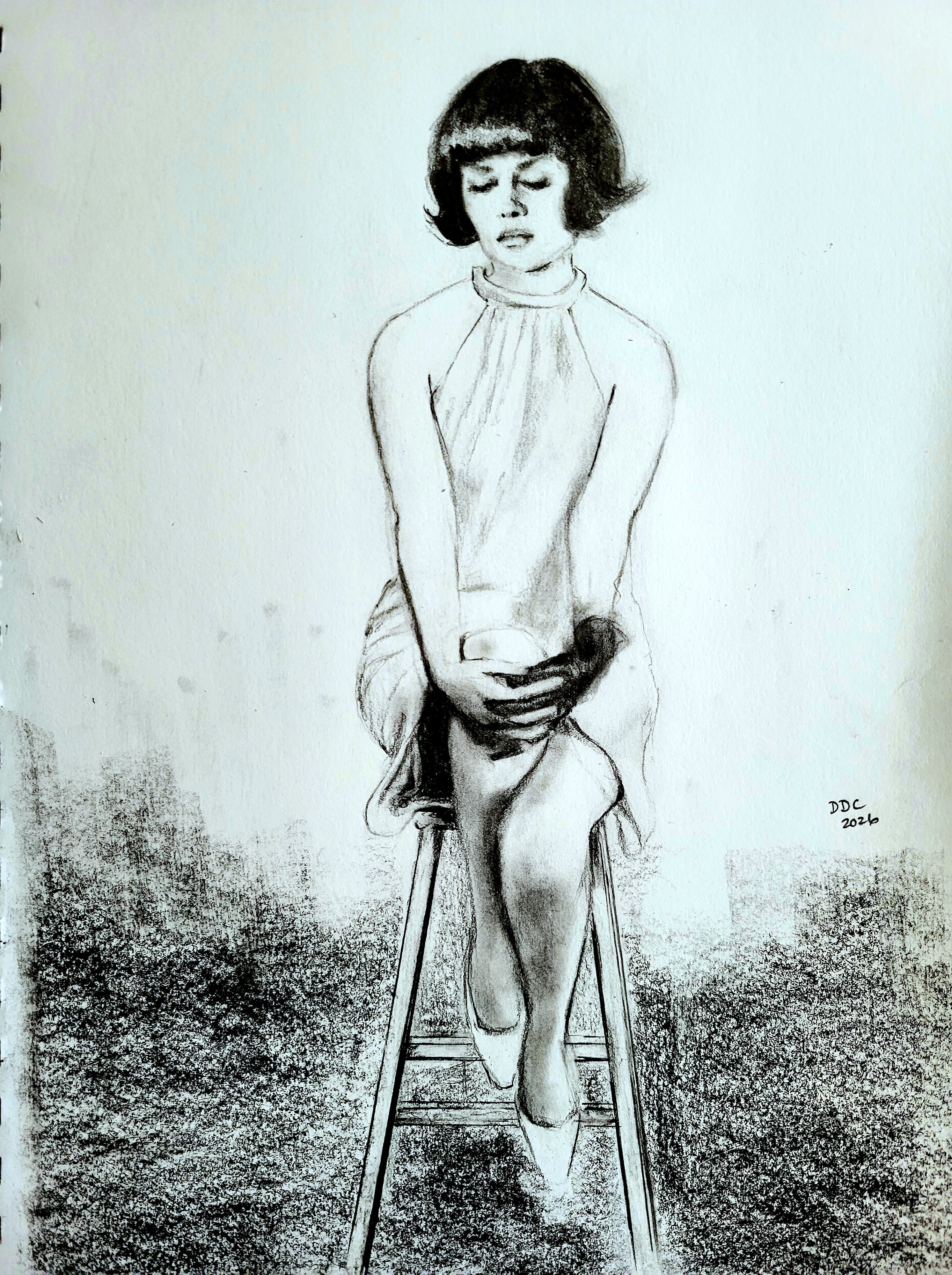 The glove: Pencil and charcoal drawing on paper