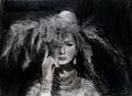 The hat: pencil and charcoal drawing on paper