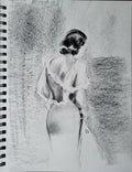 The backless dress: Pencil and charcoal original drawing on paper