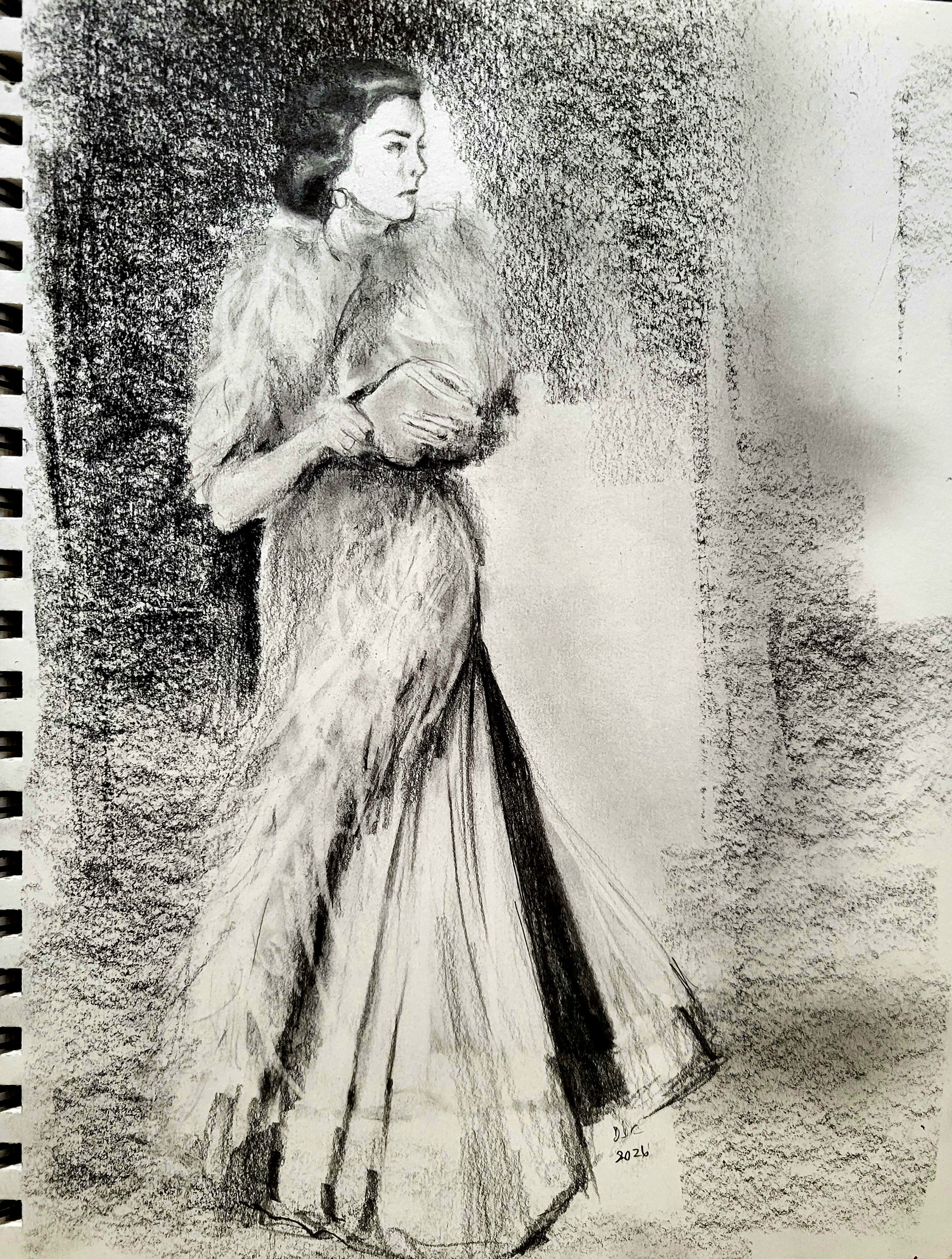Glamor: Original Pencil and Charcoal drawing