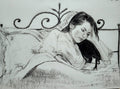 Reading: Pencil and charcoal drawing on paper