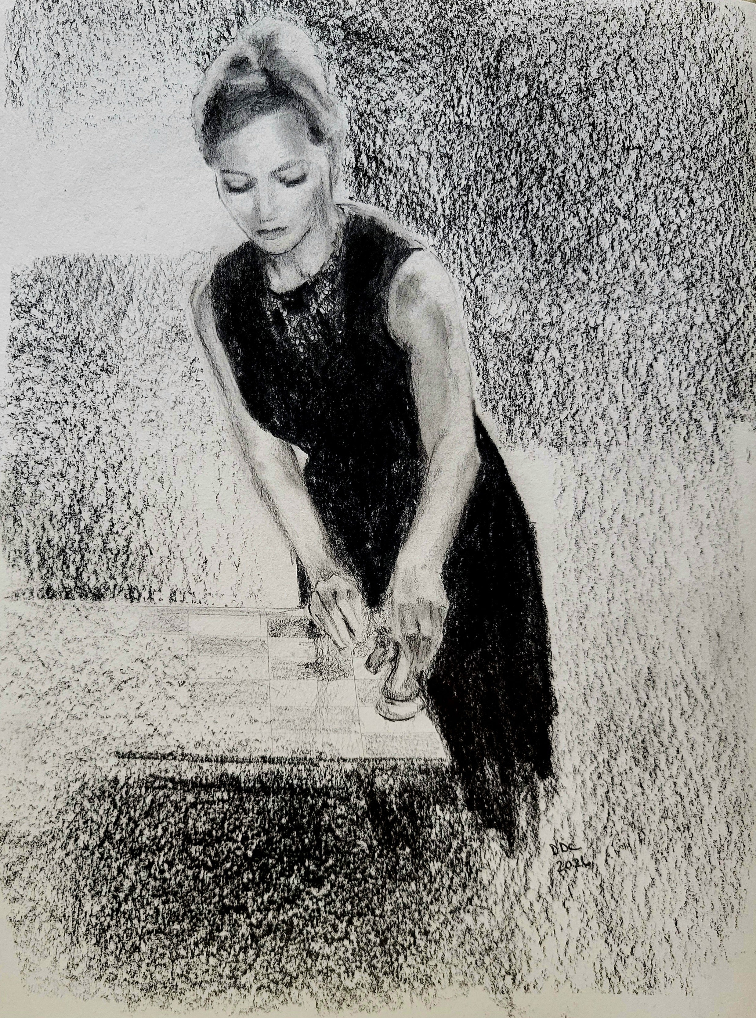 Chess: Pencil and charcoal drawing on paper