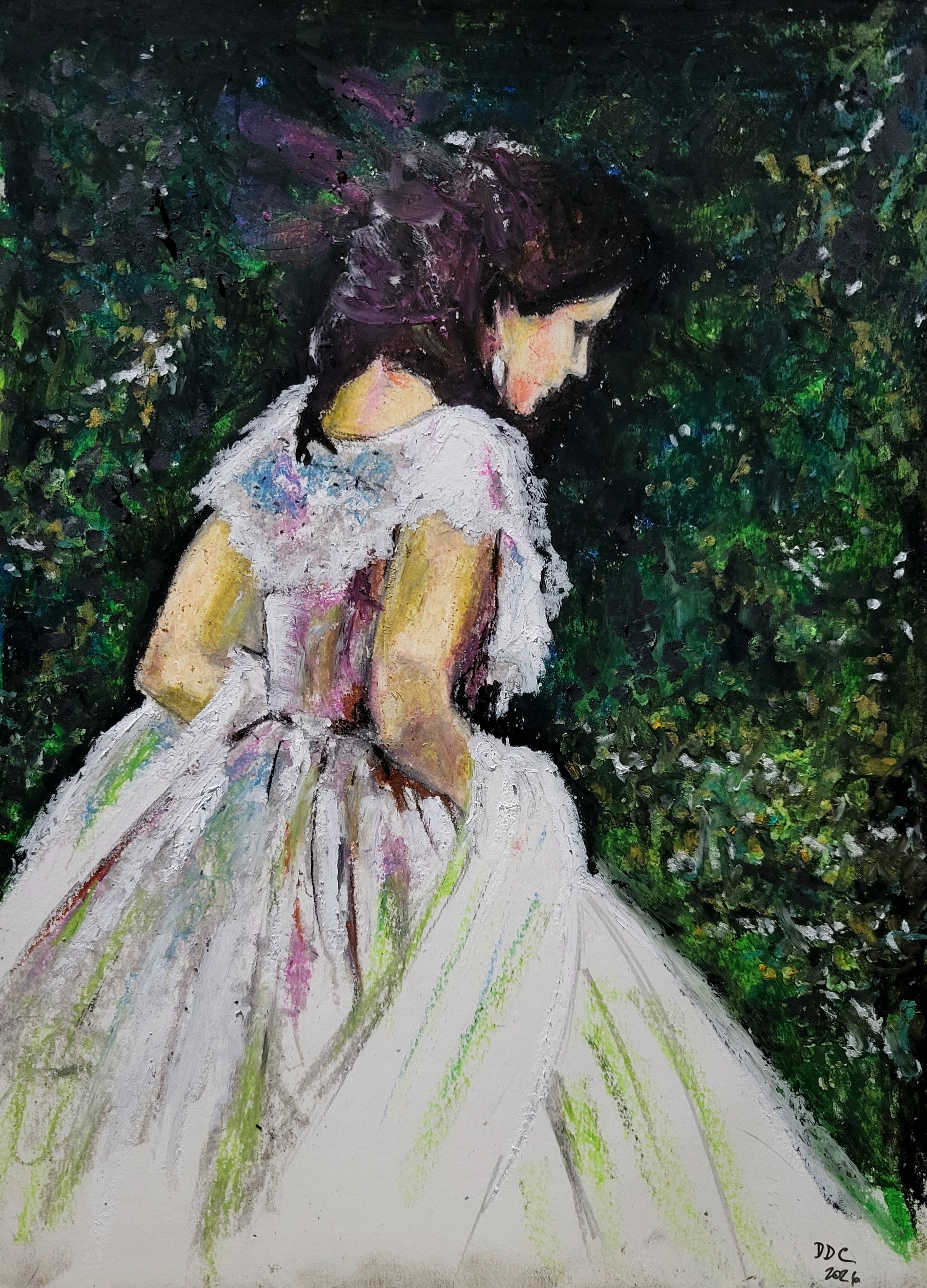 A walk: oil pastels drawing on paper