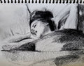 Sunday morning: Original pencil and charcoal drawing on apper