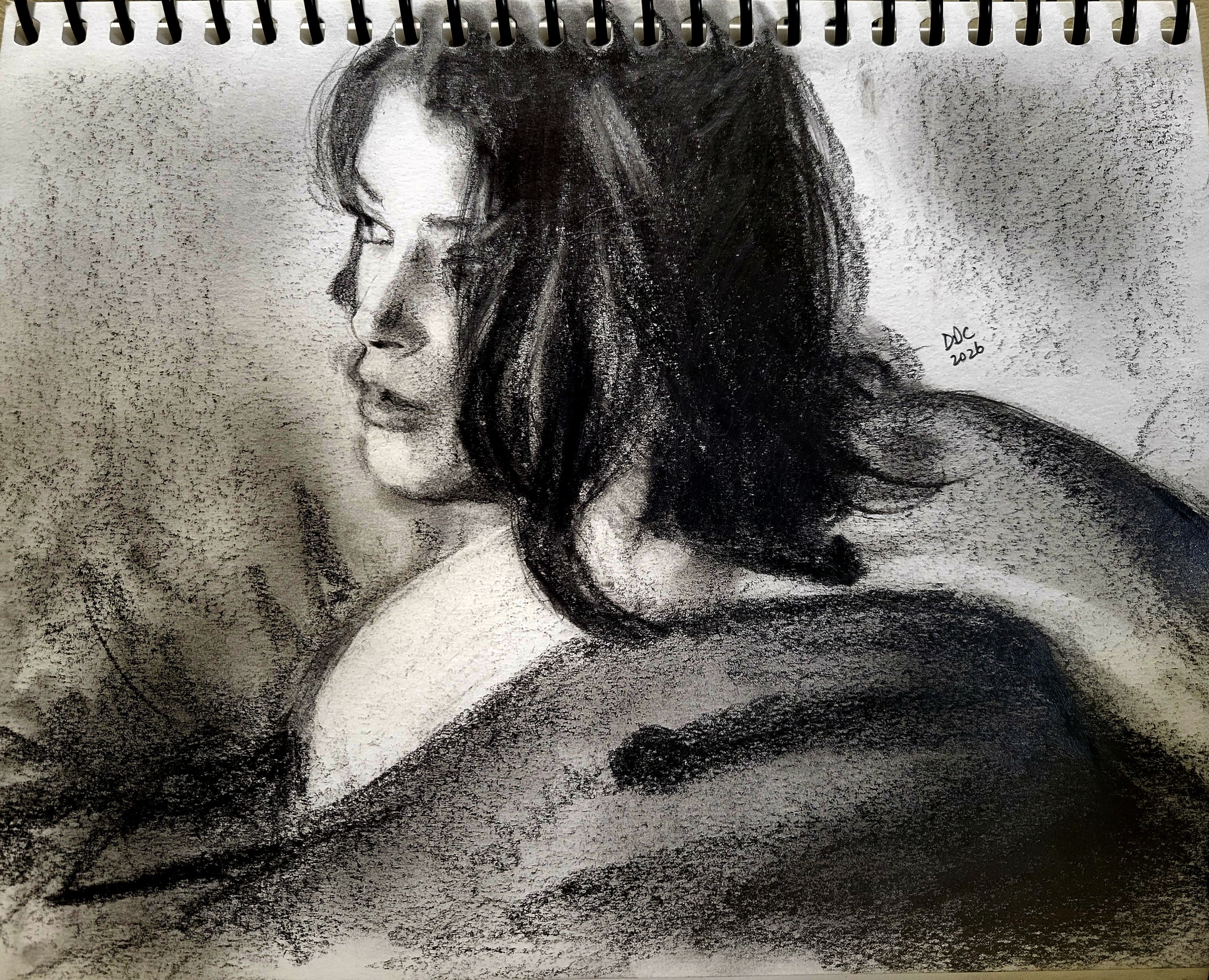 The morning: Original pencil and charcoal drawing on paper