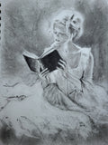 The book: Original pencil and charcoal drawing on paper