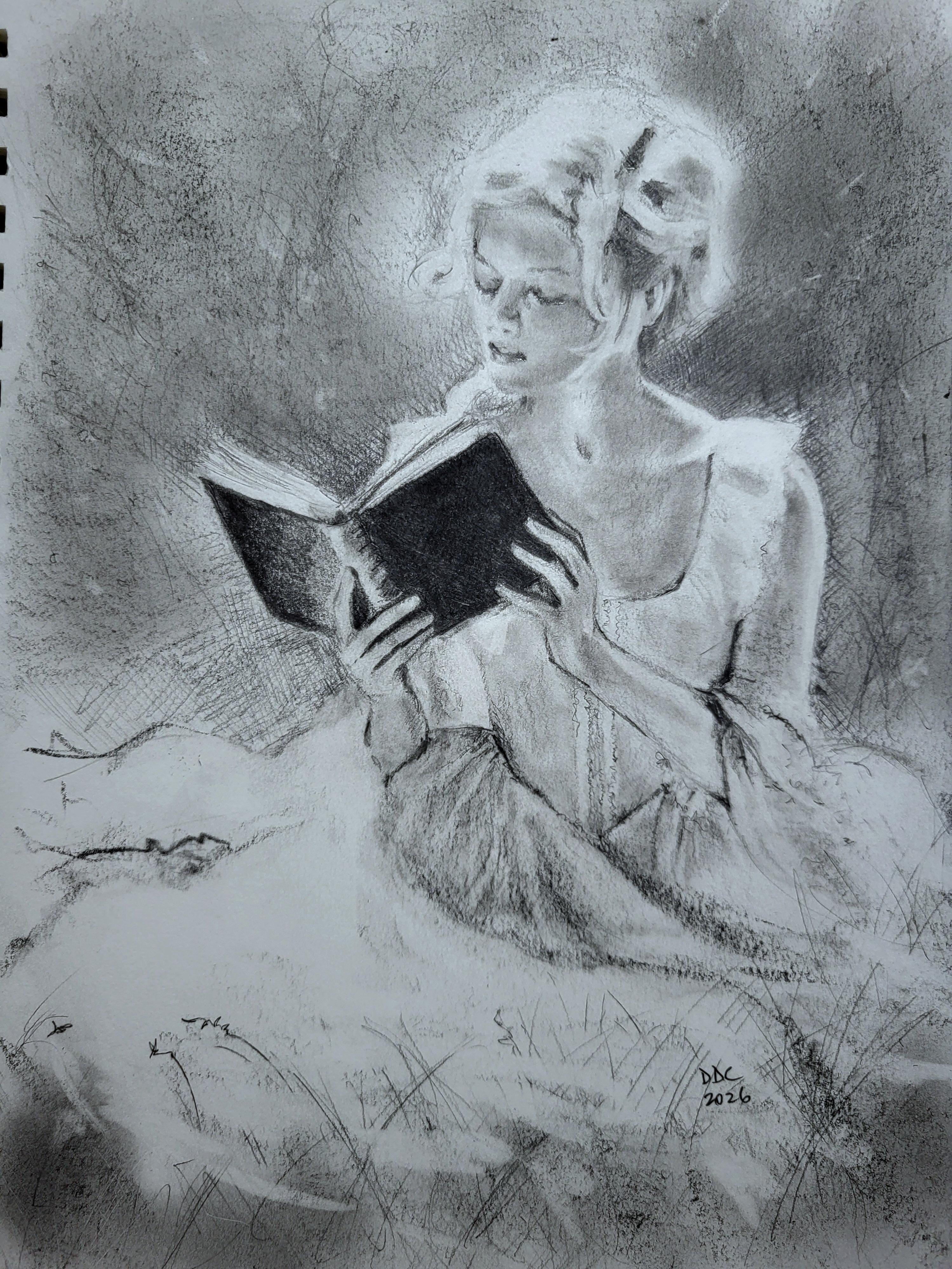 The book: Original pencil and charcoal drawing on paper
