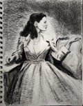 At the desk: Original pencil and charcoal drawing on paper