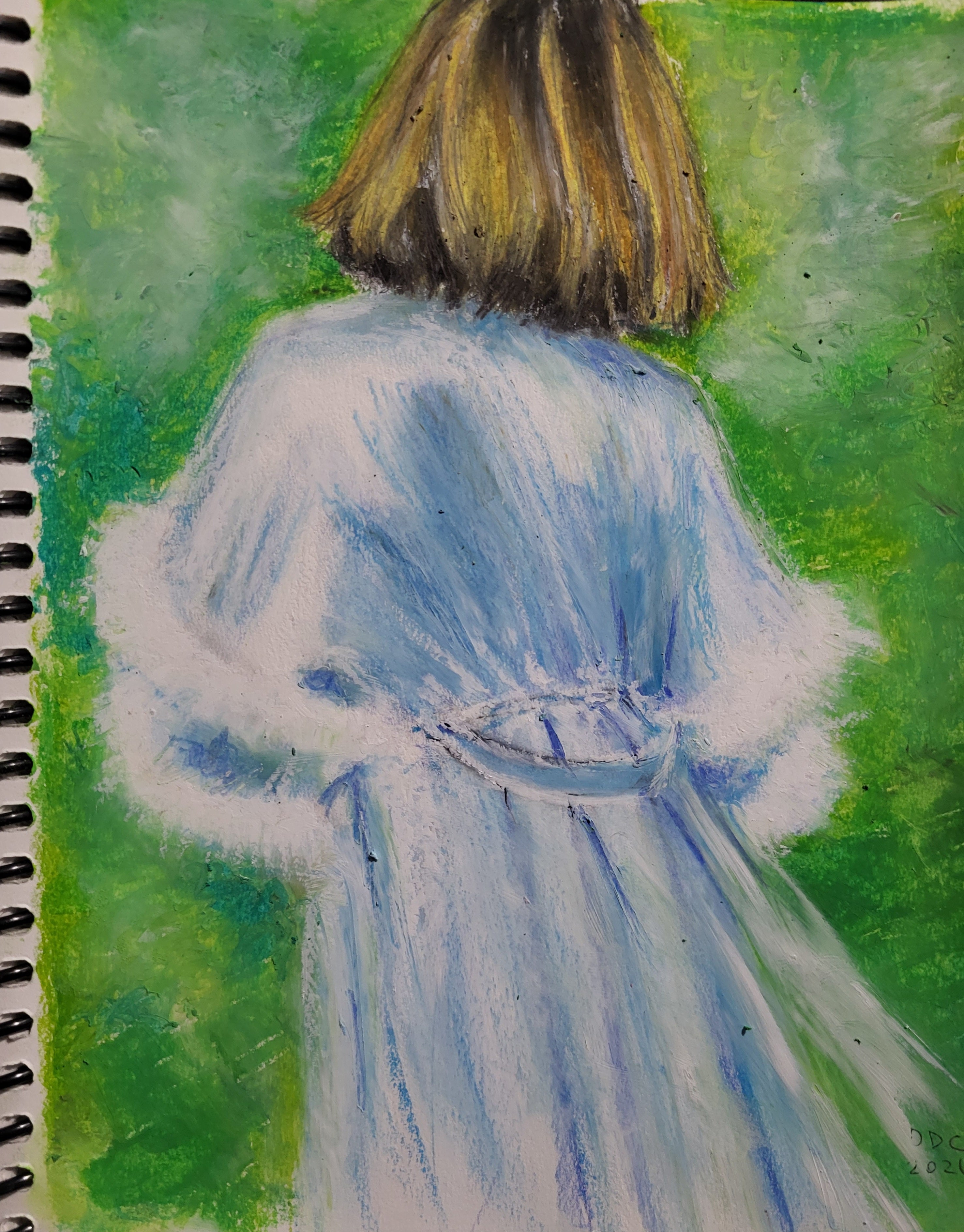 Summer morning: Original oil pastels drawing on paper