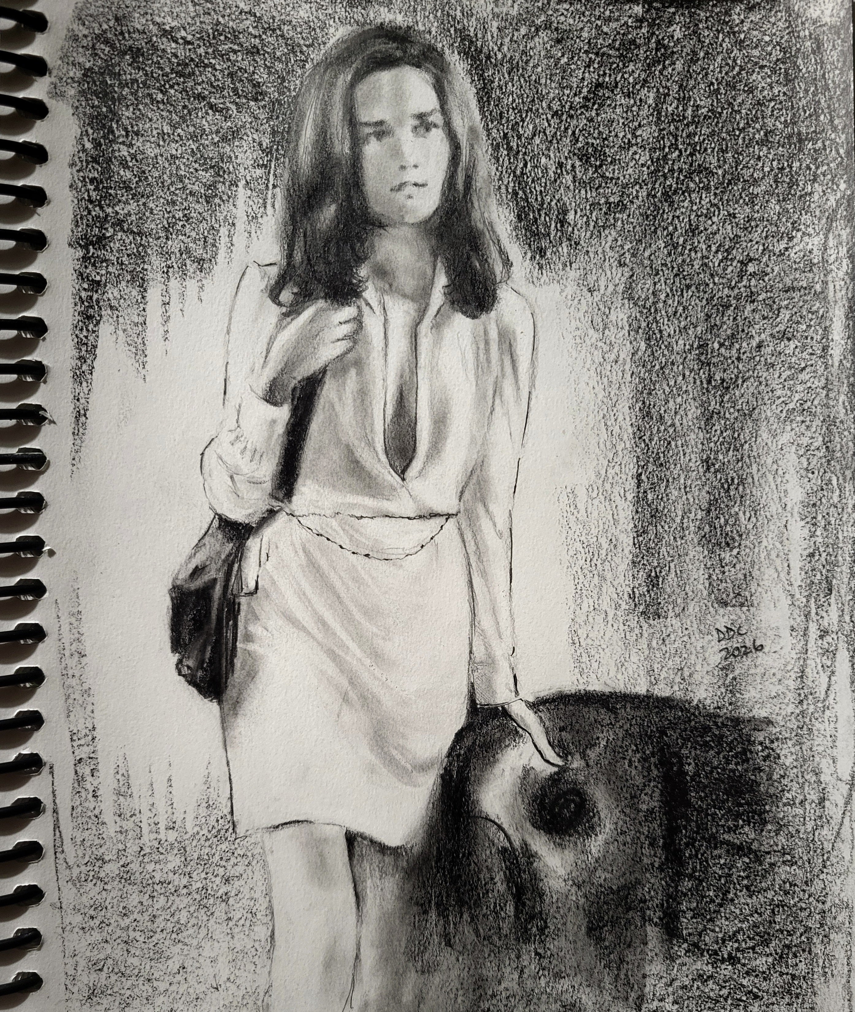 Another scene Rendition of Ali MacGraw in "The Getaway": Pencil and charcoal drawing on paper