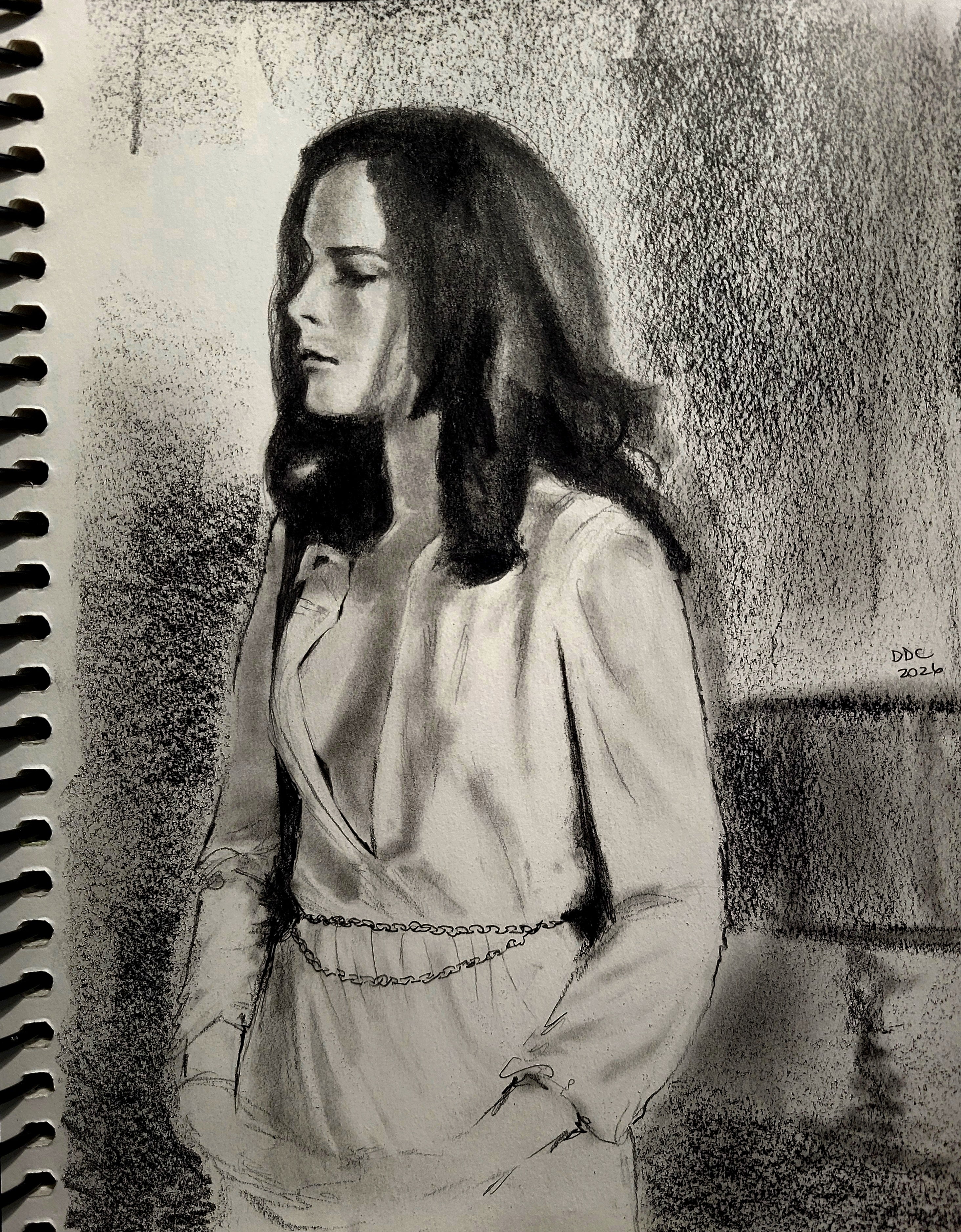 Rendition of Ali MacGraw in "The Getaway": Pencil and charcoal drawing on paper