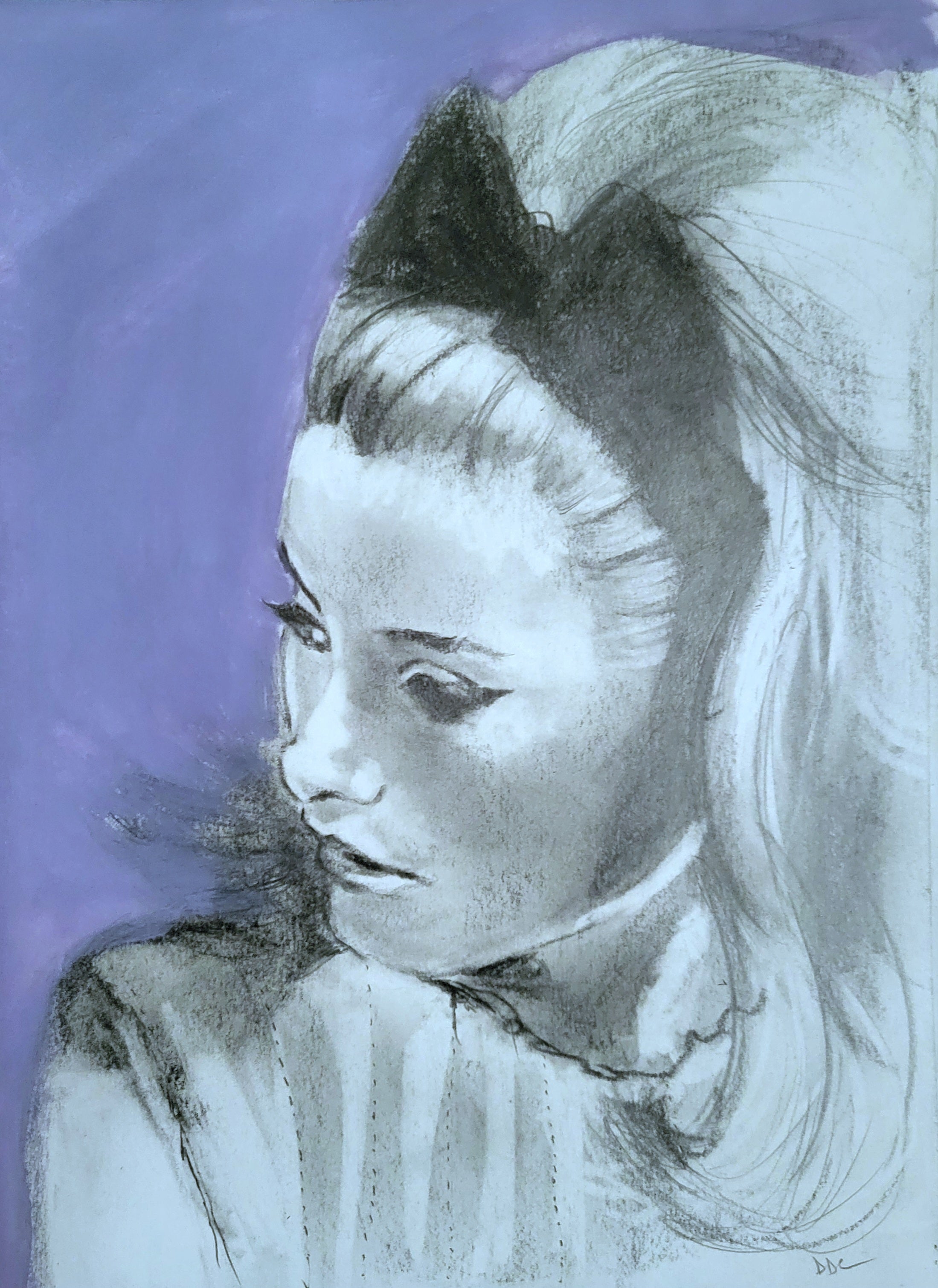 Periwinkle: Original Pencil & Charcoal Drawing and Watercolor